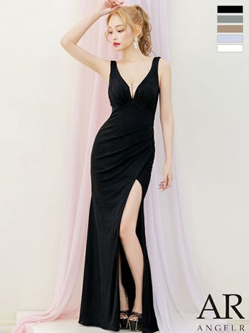キャバドレス Angel R エンジェルアール ウエストタック スリット セクシー オープンバスト ビジューチェーン ノースリーブ タイトロングドレス