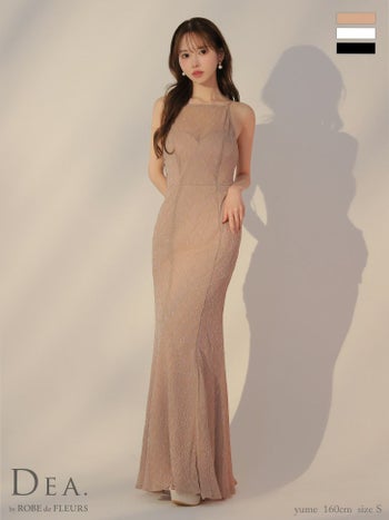 キャバドレス DEA.by ROBE de FLEURS ディア エレガント キャミソール バックオープン シアー ラメニット タイトロングドレス