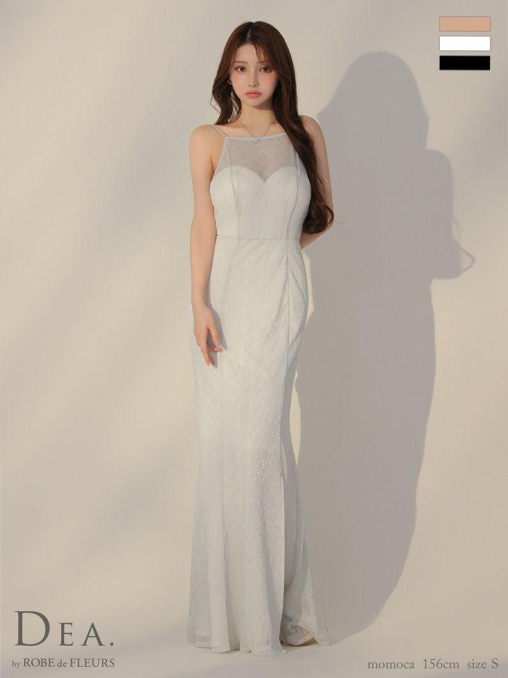 キャバドレス DEA.by ROBE de FLEURS ディア キャミソール バックオープン シアー ラメニット エレガント タイトロングドレス