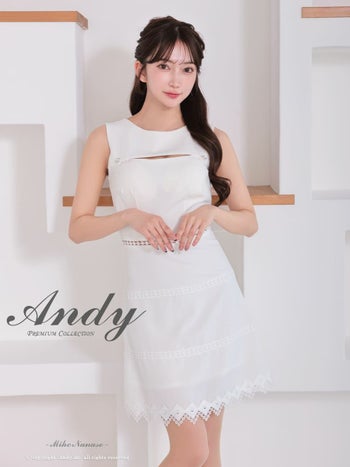 キャバドレス Andy バストカット レース 切替 ノースリーブ ボタン ワンカラー フレアミニドレス