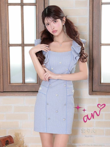 キャバドレス an アン フリル ノースリーブ ライン ツイード ハート フラワー モチーフ ビジュー ポケット タイトミニドレス