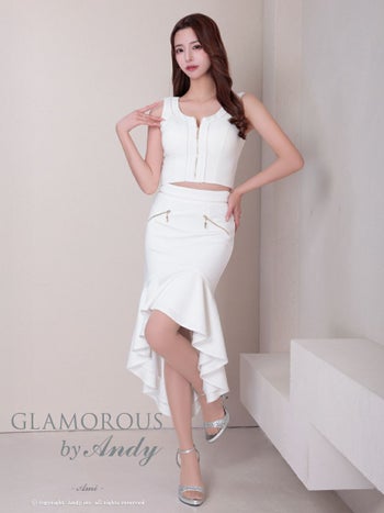 キャバドレス  膝丈ドレス GLAMOROUS グラマラス ジップデザイン ワンカラー ノースリーブ セットアップ テールカット