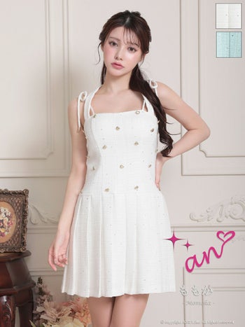 キャバドレス フレアミニドレス an アン ツイード ハートボタン スパンコール ノースリーブ キャミソール プリーツ