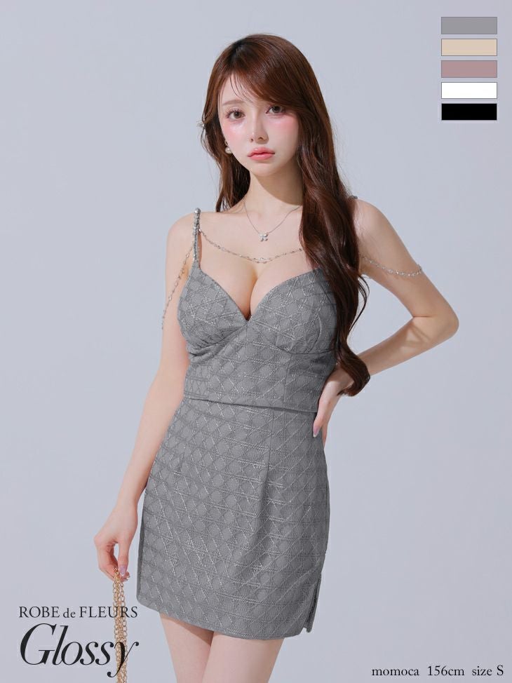 キャバドレス Glossy ROBE de FLEURS グロッシー ローブドフルール キャミソール セットアップ ラメツイル セクシー ゴールドチェーン タイトミニドレス 