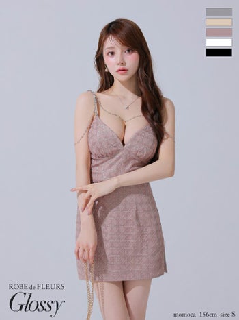 キャバドレス Glossy ROBE de FLEURS グロッシー ローブドフルール セットアップ ラメツイル キャミソール ゴールドチェーン セクシー タイトミニドレス