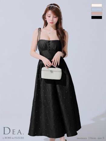 キャバドレス DEA. ROBE de FLEURS ディア ローブドフルール サテン キャミソール パール シンプル ジャガード ワンカラー Aラインロングドレス 