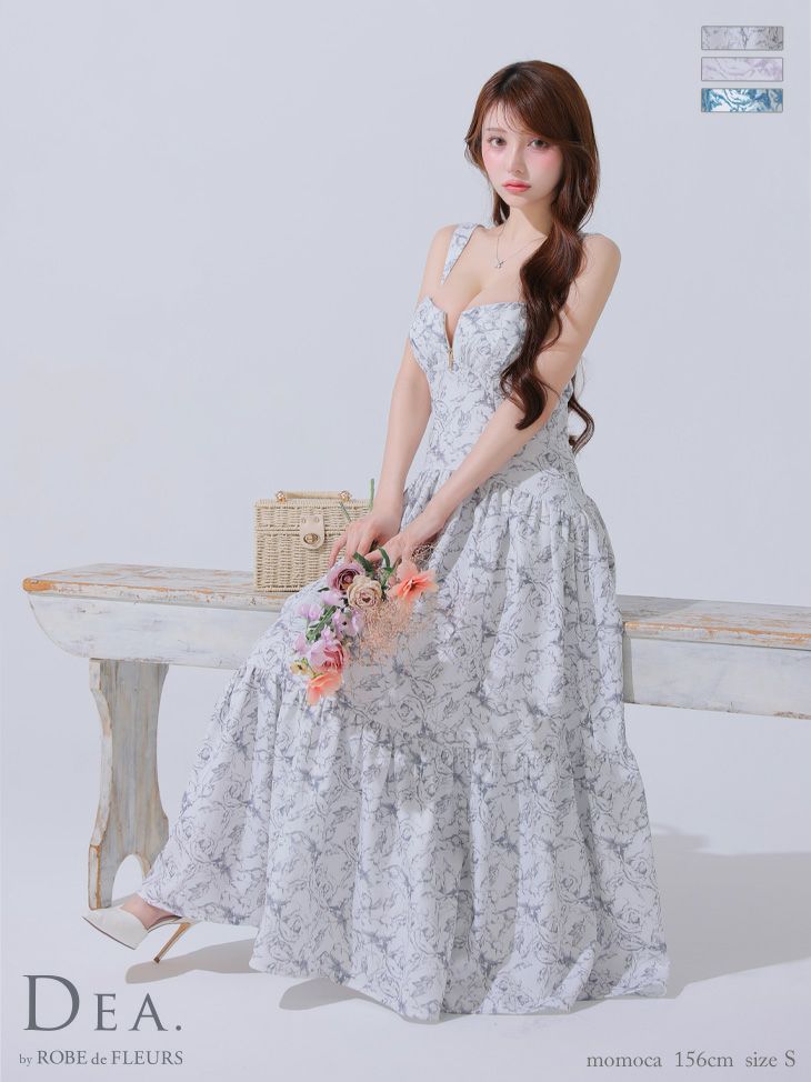 キャバドレス DEA. ROBE de FLEURS ディア ローブドフルール 花柄 ジップデザイン ノースリーブ フェミニン Aラインロングドレス