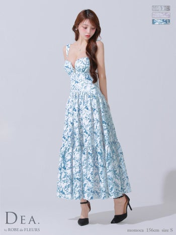 キャバドレス DEA. ROBE de FLEURS ノースリーブ フェミニン 花柄 ジップデザイン Aラインロングドレス