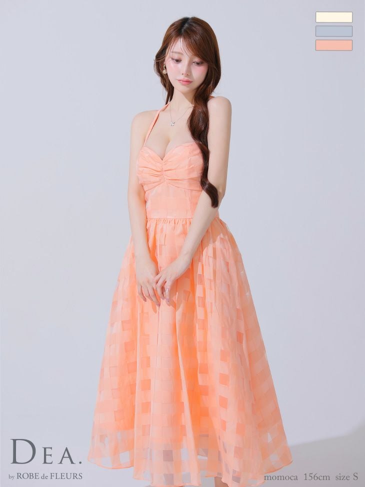 キャバドレス DEA. ROBE de FLEURS ディア ローブドフルール ホルターネック オーガンジー ギンガム チェック柄 Aラインロングドレス