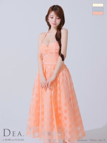 キャバドレス DEA. ROBE de FLEURS ディア ローブドフルール ホルターネック オーガンジー ギンガム チェック柄 Aラインロングドレス