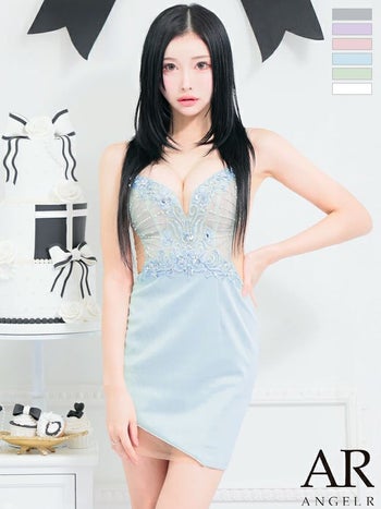 キャバドレス Angel R エンジェルアール ビジュー セクシー オープンバスト キャミソール くびれ透け 刺繍レース タイトミニドレス