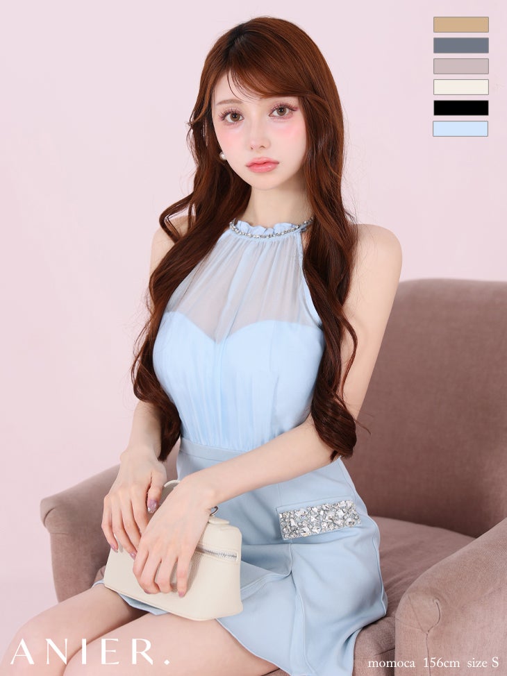 予約商品【12月中旬入荷予定】【ANIER./アニエル】ビジュー シフォン