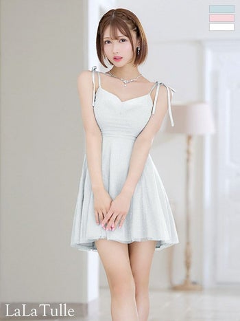 キャバドレス ROBEdeFLEURS ローブドフルール ショルダーリボン ラメニット キャミソール ワンカラー フレアミニドレス