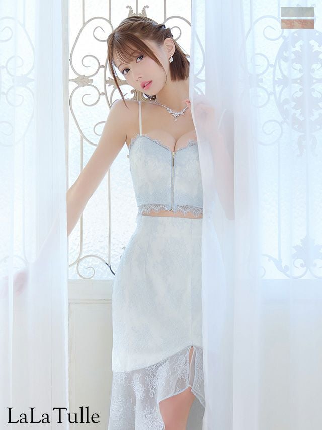 キャバドレス ROBEdeFLEURS ローブドフルール キャミソール レース セットアップ オーガンジー ジップデザイン ロングテールドレス