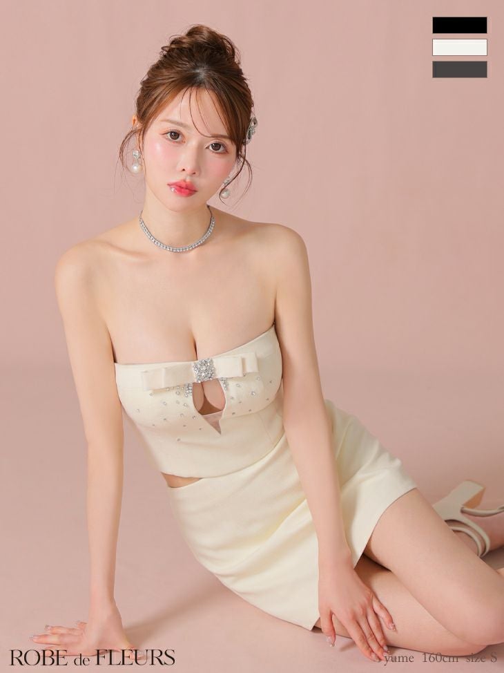 キャバドレス ROBEdeFLEURS ローブドフルール  キャミソール ビジュー セットアップ バストリボン ガーリー タイトミニドレス