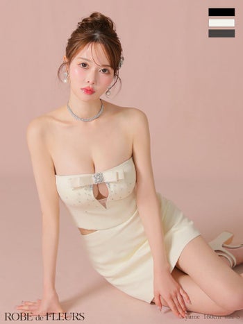 キャバドレス ROBEdeFLEURS ローブドフルール  キャミソール ビジュー セットアップ バストリボン ガーリー タイトミニドレス
