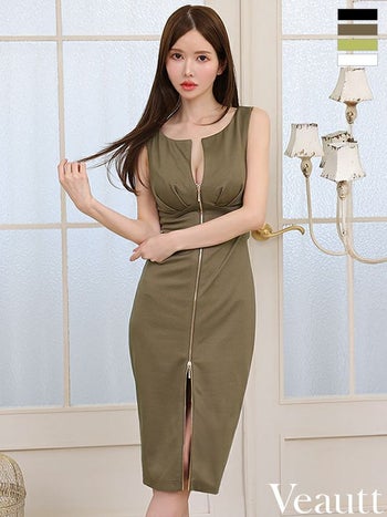 キャバドレス Veautt ヴュート ジップデザイン ノースリーブ バックオープン セクシー バストカット 膝丈ドレス