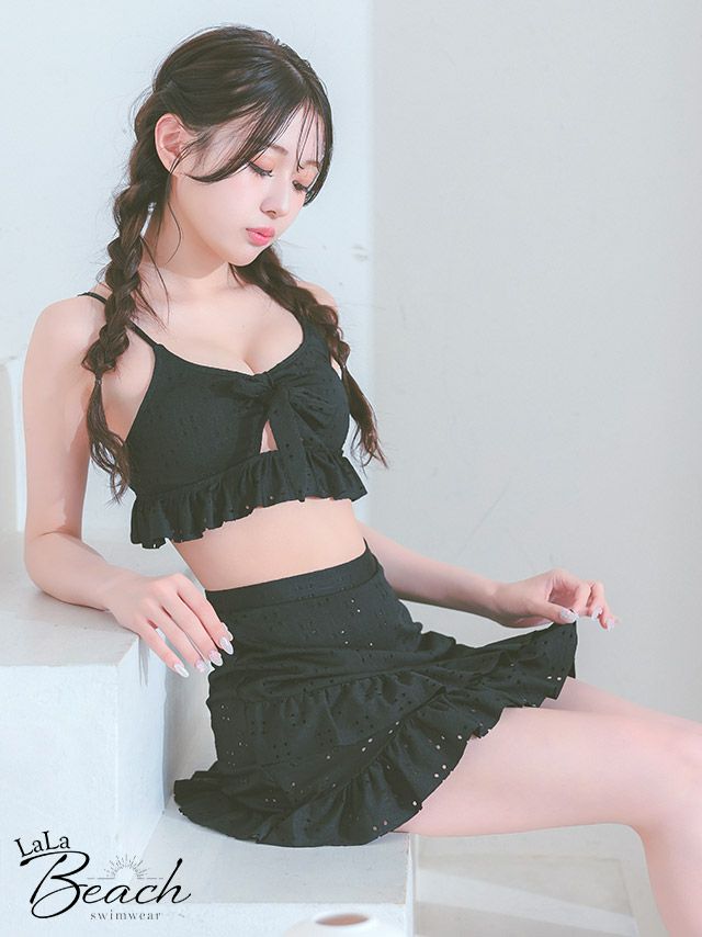 水着 フリル リボン ビスチェ レース 体型カバー ガーリー ラップスカート タンキニ ビキニ