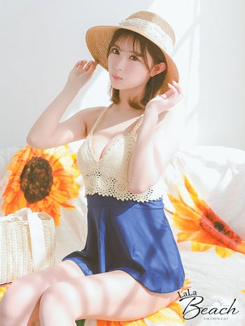 水着 ホルターネック クロシェ編み 体型カバー ワンピース フレアスカート ビキニ