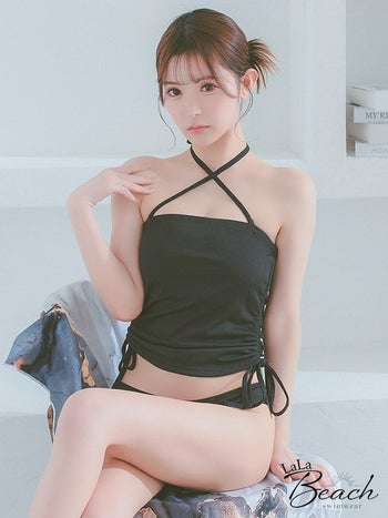 水着 ビスチェ クロスデザイン ワンカラー ホルターネック 韓国風 タンキニ ビキニ