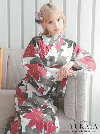 浴衣 レトロ 百合 ゆかた3点SET