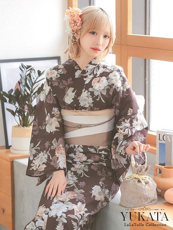 浴衣 アンティーク調 ガーリー フラワー レトロ ゆかた3点SET