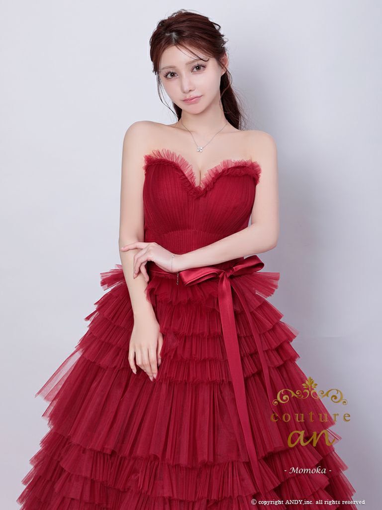 couture an/クチュール アン】ベアトップ ワンカラー ウエストリボン