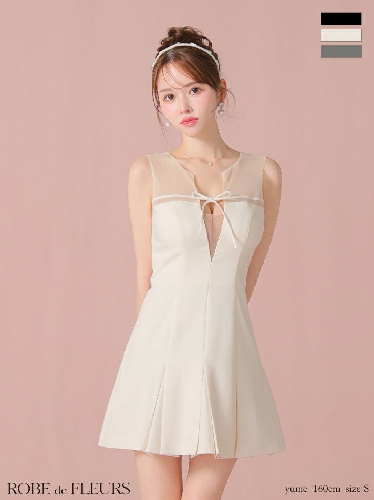 キャバドレス ROBEdeFLEURS ローブドフルール シアー チュール ノースリーブ センターリボン フレアミニドレス