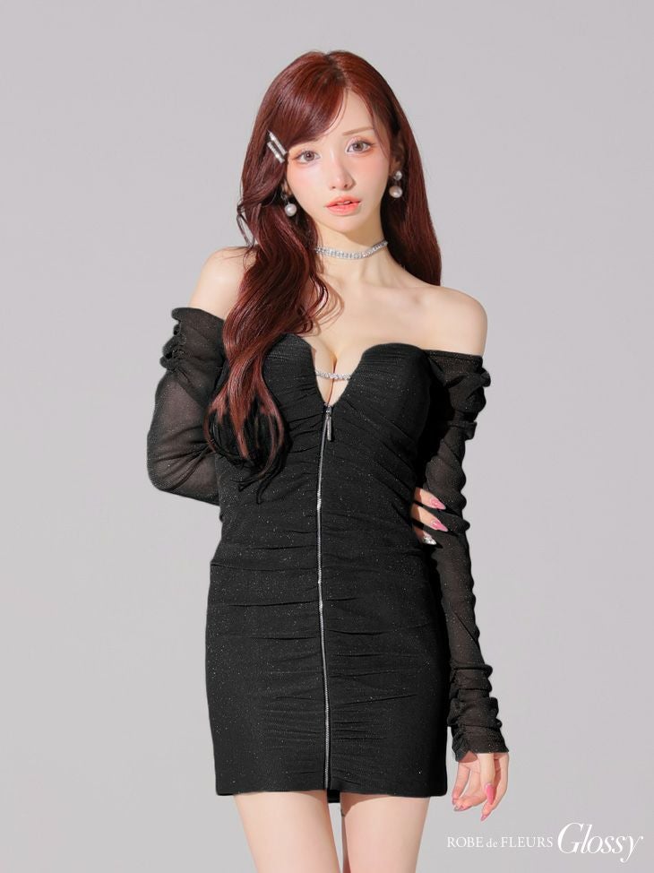 Glossy by ROBE de FLEURS/グロッシー】オフショルダー ジップデザイン