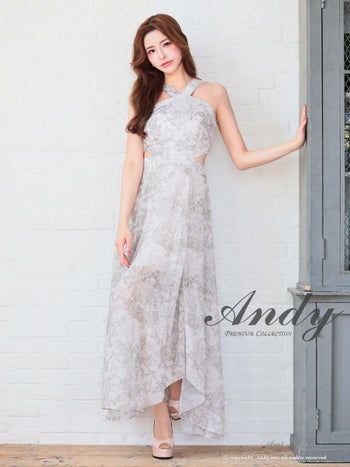 キャバドレス Andy アンディ ウエストカット ホルターネック シースルー ニュアンス Aラインロングドレス