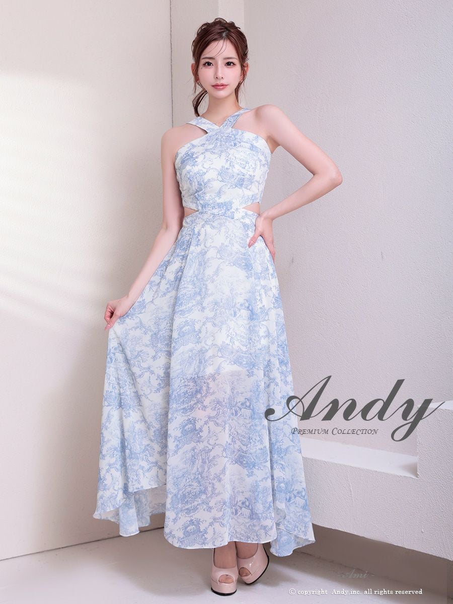 キャバドレス Andy アンディ ウエストカット シースルー ホルターネック ニュアンス Aラインロングドレス