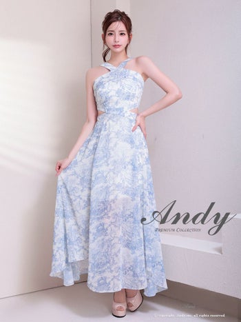 キャバドレス Andy アンディ ウエストカット シースルー ホルターネック ニュアンス Aラインロングドレス