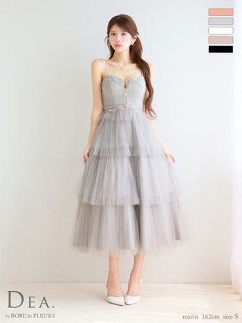 キャバドレス DEA. ROBE de FLEURS ディア ローブドフルール レース ジップデザイン キャミソール エレガント ティアード チュール ウエストベルト オープンバスト Aラインロングドレス 