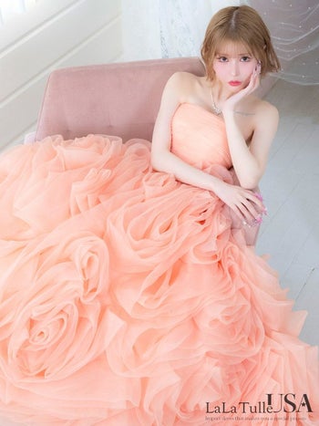 キャバドレス LaLaTulle USA インポート ベア バックスピンドル サテン チュールフラワー バースデー Aラインロングドレス