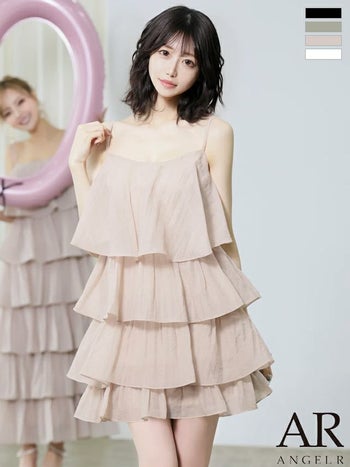 キャバドレス Angel R エンジェルアール キャミソール ティアード フリル ウォッシャブル加工 フレアミニドレス