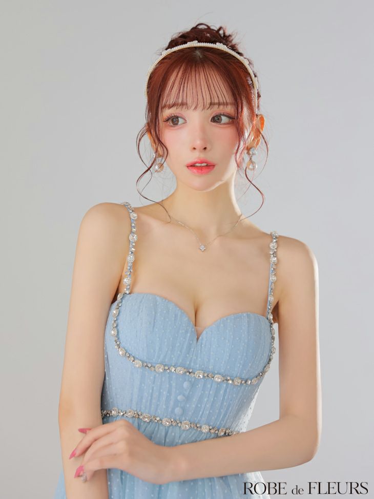 ROBEdeFLEURS/ドットチュールビジューフレアミニキャバドレスM SALE【ROBEdeFLEURS/ローブドフルール】キャミソール ドット柄