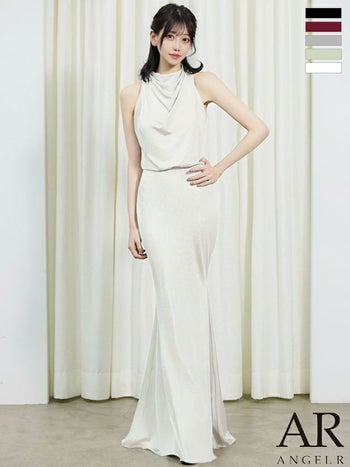 キャバドレス Angel R エンジェルアール バックオープン ホルターネック ウエストマーク セクシー ワンカラー タイトロングドレス
