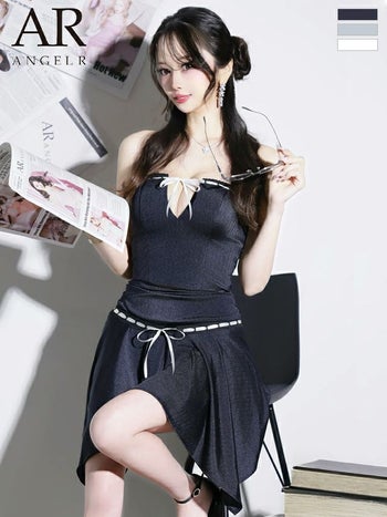 キャバドレス Angel R エンジェルアール キャミソール セットアップ バストリボン サテン アシンメトリー フレアミニドレ