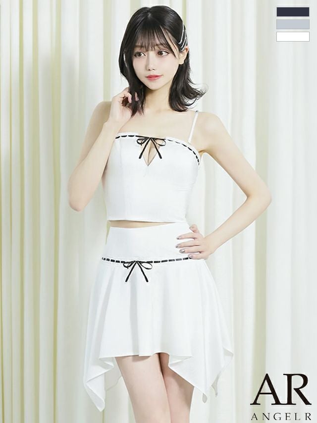 キャバドレス Angel R エンジェルアール セットアップ キャミソール バストリボン サテン アシンメトリー フレアミニドレス