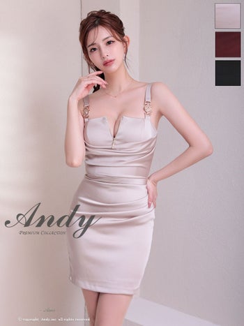 キャバドレス Andy アンディ ノースリーブ ワンカラー ジップデザイン バックル タイトミニドレス