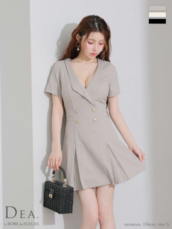 キャバドレス DEA. ROBE de FLEURS ディア ローブドフルール 半袖 ダブルボタン 襟付き シンプル プリーツ フレアミニドレス