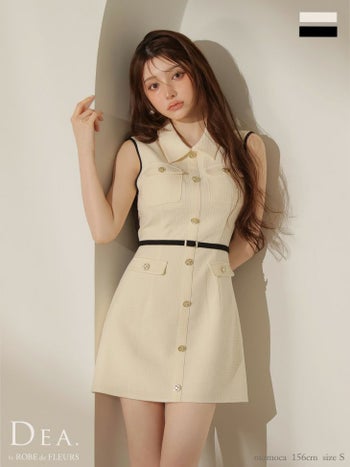 キャバドレス DEA. ROBE de FLEURS ディア ローブドフルール パイピング ベルト ノースリーブ 襟付き カジュアル フレアミニドレス 