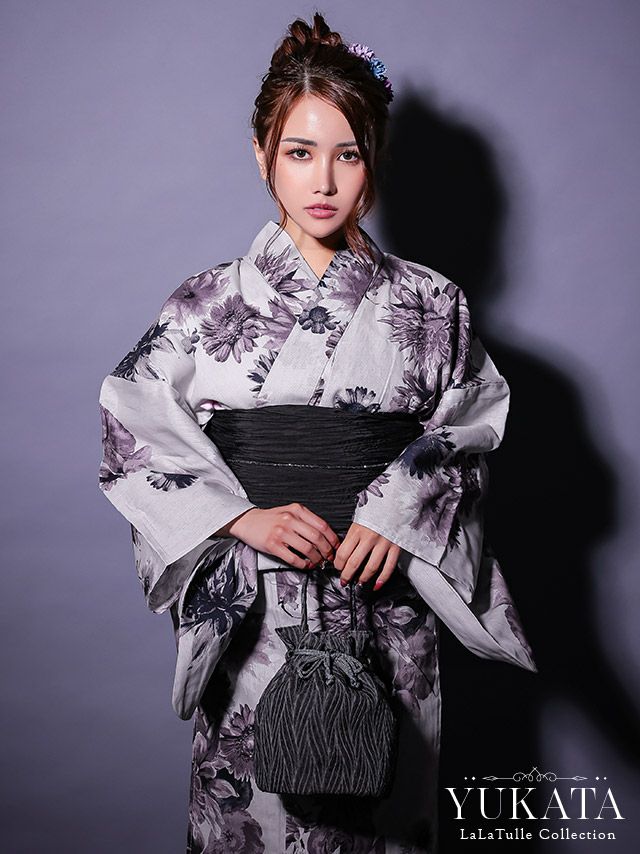 2026 浴衣 LaLaTulle | SALE【浴衣】炭黒×菖蒲ゆかた 2点SET [浴衣+平