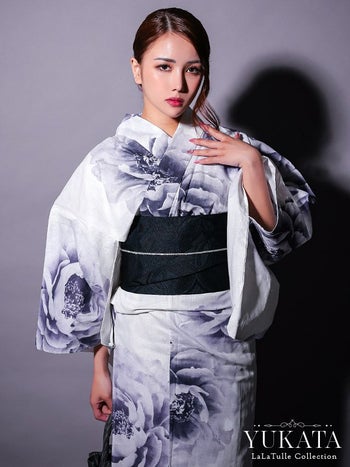 白地 粋 牡丹 ゆかた3点SET