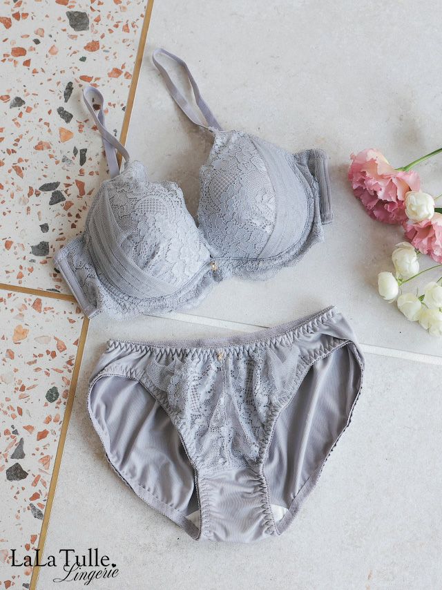 勝負下着 ゴージャス フラワー レース チュール 脇高 カップ ブラジャー＆ショーツ 2点セット