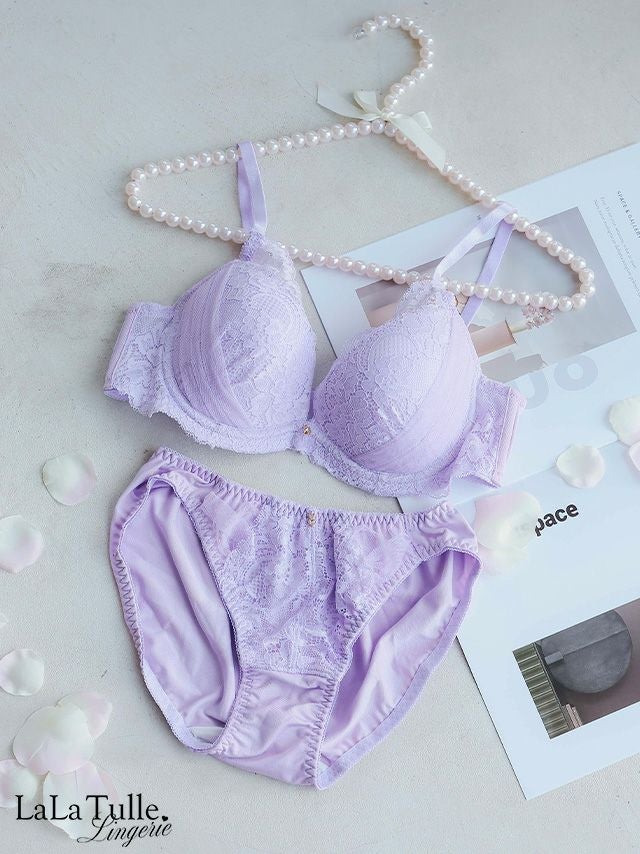 勝負下着 ビジュー チャーム付き クラシカル レース 脇高 カップ ブラジャー＆ショーツ 2点セット