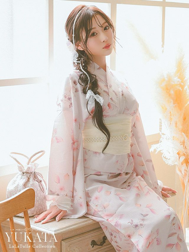 浴衣 ピンク地 ニュアンス フラワー SWEET ゆかた3点SET