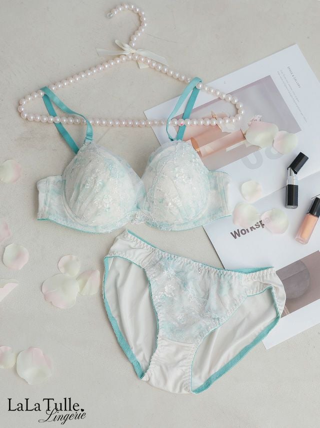 勝負下着 シアー ベール 小花柄 フェミニン ブラジャー＆ショーツ 2点セット