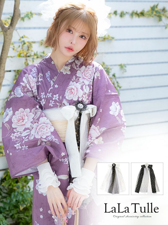 小物 ドット ビジュー レイヤード リボン ブローチ 帯飾り