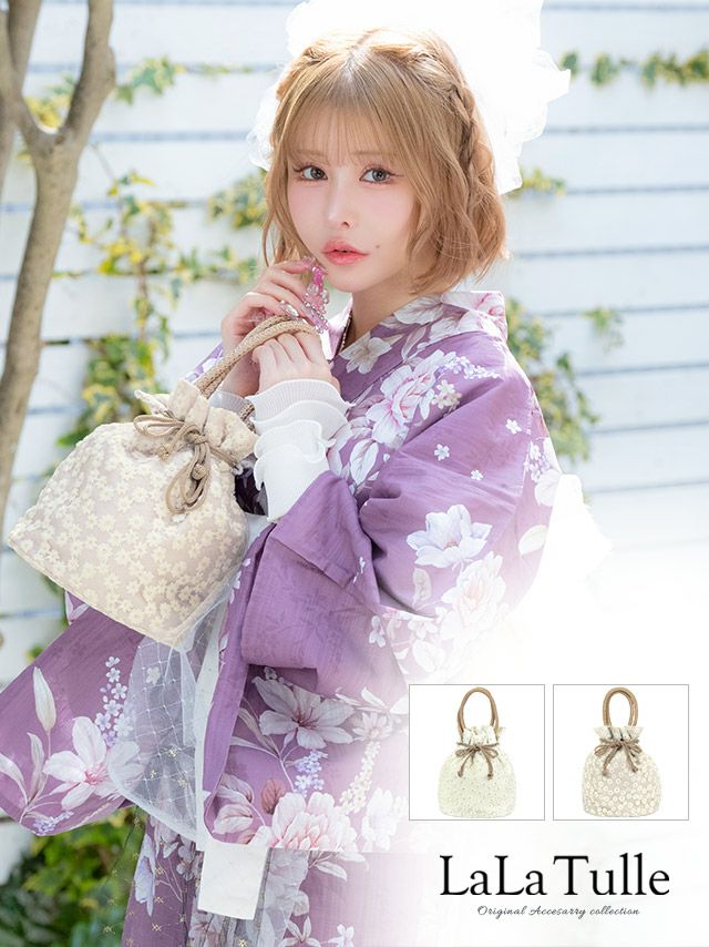 小物 デイジー 丸型 巾着 かごバッグ